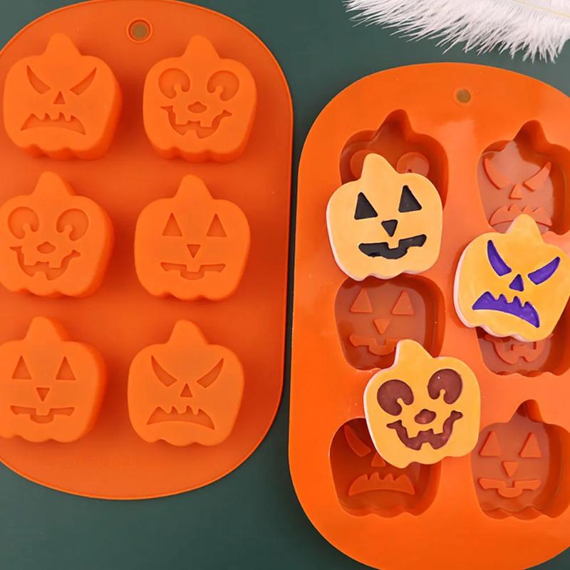 6-Cavity Silicone Candle Mold Pumpkin Ghost Witch Hat Design for DIY Resin Clay Tray Gothic Halloween Decor Making Tool