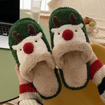 Зимние Рождественские Плюшевые Тапочки в Виде Лося Домашняя Мода Пара Нескользящие Теплые Хлопковые Тапочки Баотоу