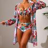 Women's Sexy Three-Piece Printed Swimsuit: Long-Sleeved, Sun Protection, Quick-Drying, Breathable