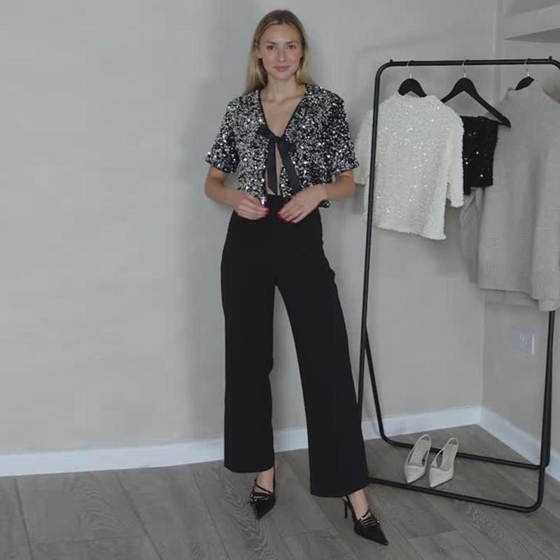 Женская рубашка с короткими рукавами и V-образным вырезом, бантом, шнуровкой, пайетками, милые однотонные блузки, весна-лето 2025 года