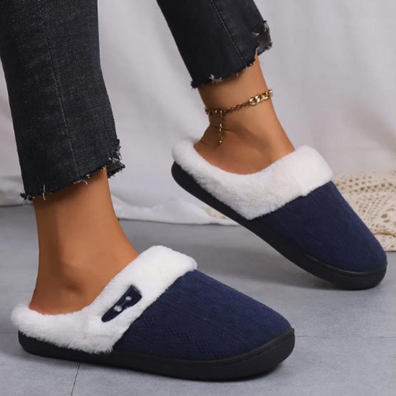 Lucyever 2024 зимние теплые вязаные тапочки женские повседневные мягкие домашние хлопковые туфли женские нескользящие платформы парные тапочки 45