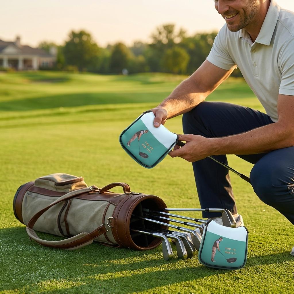 1pc Golf Putter Headcover PU Leather Protector for Standard Clubs Cartoon Square Design Durable Shockproof Sport Gear Supplies