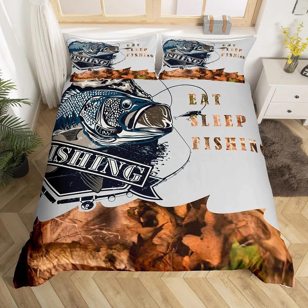 Marlin Swordfish Duvet Cover Set Hunting Fishing Bedding Set Tie Dye Sea Fishing Boat Marine Life Nautical Comforter Cover Queen