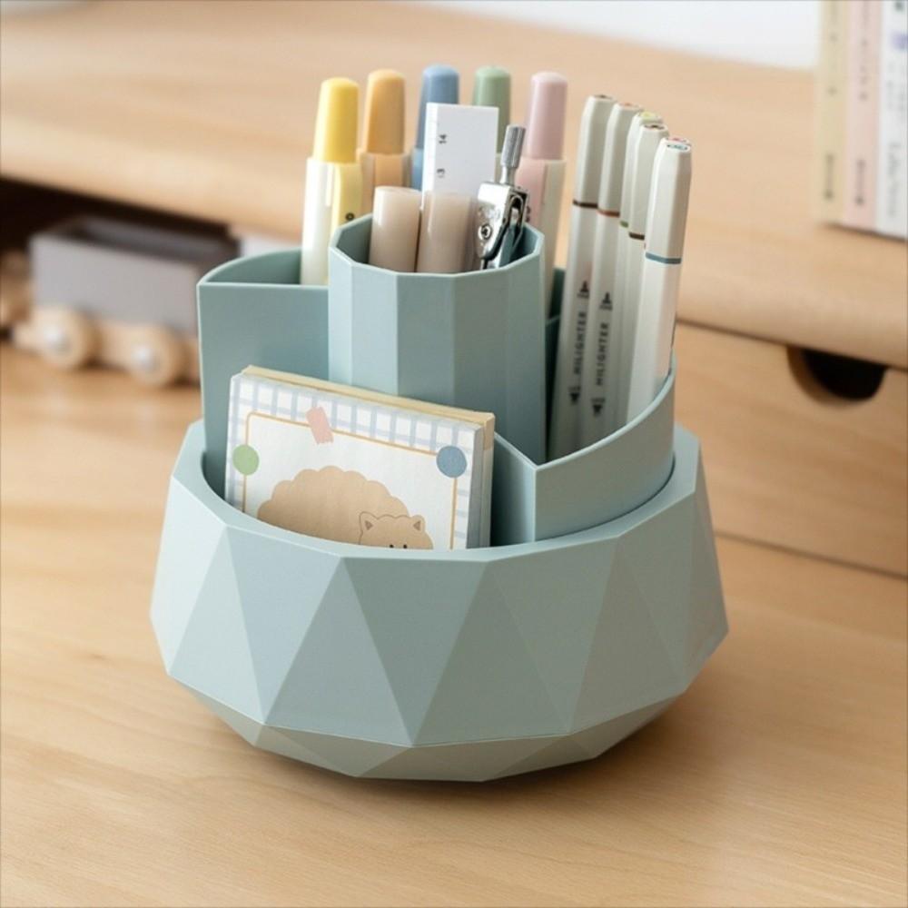 Pen Stand 360° Rotating Pen Holder 4-Grid Makeup Brush Organizer Pencil Storage Box Home