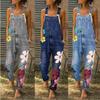 Women's Spring and Summer Denim Jumpsuits Flower Printed Overalls Loose Casual Long Pants Plus Size XS-6XL