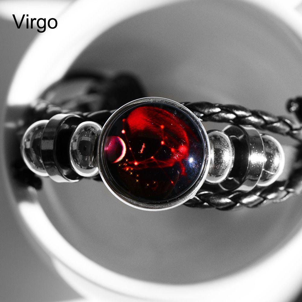 Adjustable Men Women 12 Constellation Zodiac Signs Bracelet Luminous  Braided Print Leather