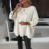 Женская рубашка с круглым вырезом, длинный рукав, повседневный свитер, куртка с яркими манжетами на пуговицах, свободный трикотажный топ для повседневной носки