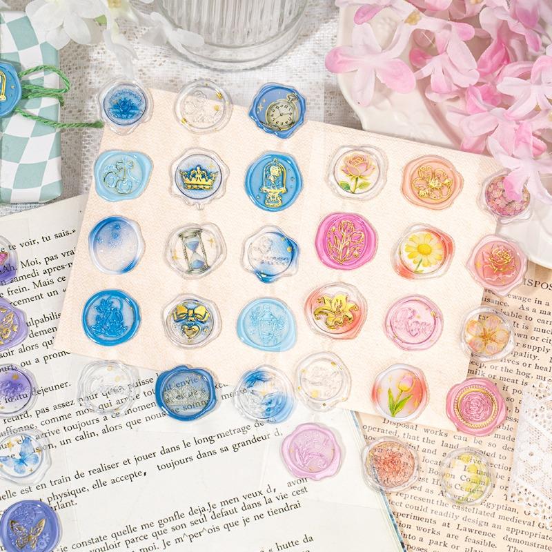 Wax Seal Stamp Seal Stickers 3D Stereo Resin Simplicity Floral Plants Leaf Decals for Scrapbooking Vintage Design Sticker Set