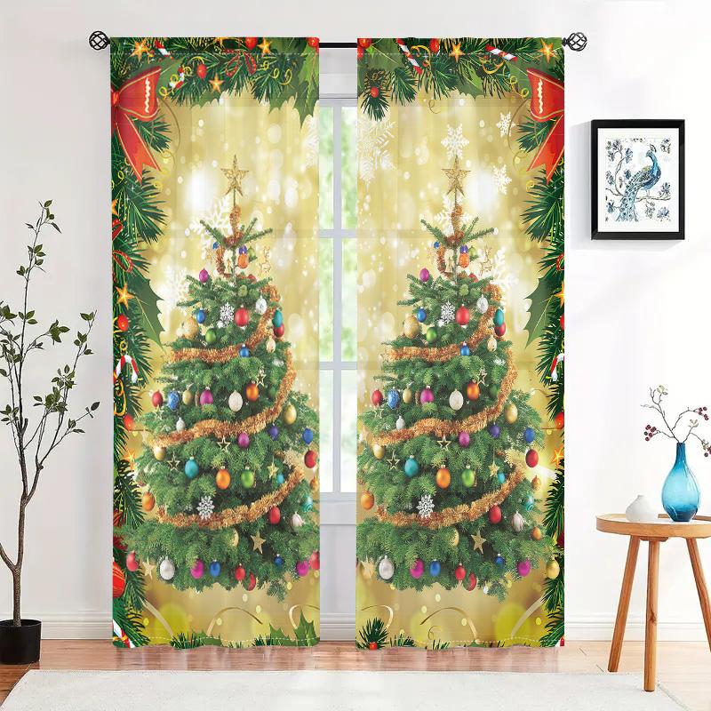 2 Pieces, Christmas Tree Curtains -30% Blackout - Suitable for Living Room, Bedroom, Kitchen, Home Decoration