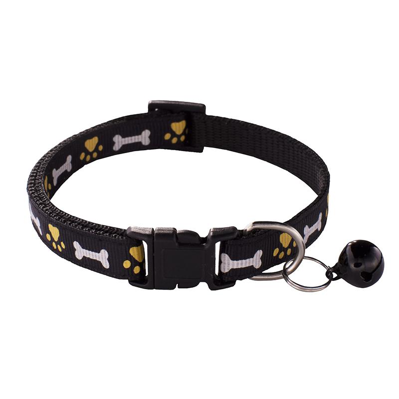 Adjustable Soft Nylon/Polyester Pet Collar Bell Cute Bone Paw Print Design Small Dogs Cats Lightweight Comfortable Multiple