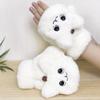 Women Plush Warm Glove Fur Lovely Rabbit Cat Mittens Flip Fingerless Gloves Flexible Half Finger Mittens