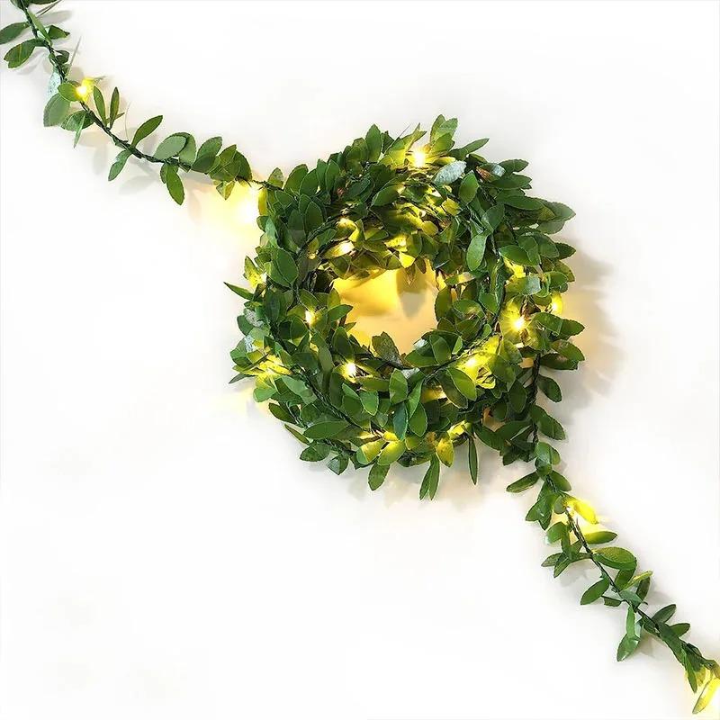 Christmas Decoration Artificial Garland LED String Lights Simulated Green Leaf Tree Vines Suitable for Holiday DIY Handmade Decoration Battery Powered