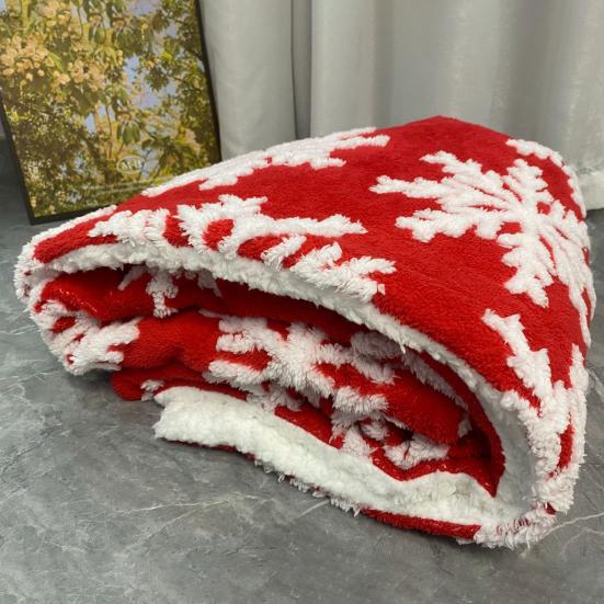 Рождественское одеяло с волосатым принтом снежинок, мягкие утолщенные двойные слои, сохраняющие тепло, контрастные цвета, антипиллинговое диванное одеяло, плохое зимнее одеяло для дома