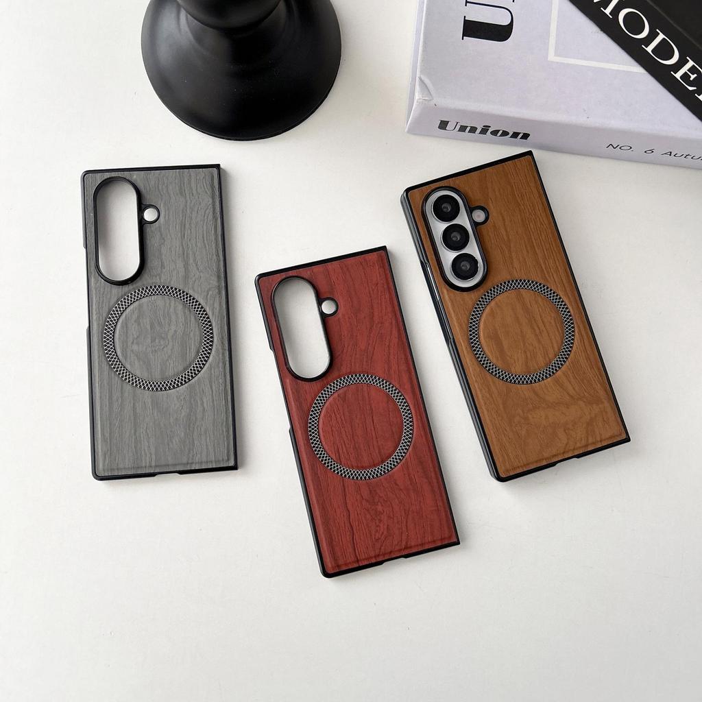 Совместимый магнитный чехол для телефона Samsung Z Fold с текстурой дерева