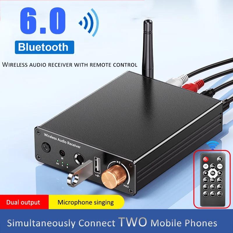 Bluetooth 6.0 Audio Receiver 3.5mm AUX RCA USB 6.5MM Microphone Music Wireless Adapter USB U-Disk HIFI Lossless Music for TV PC