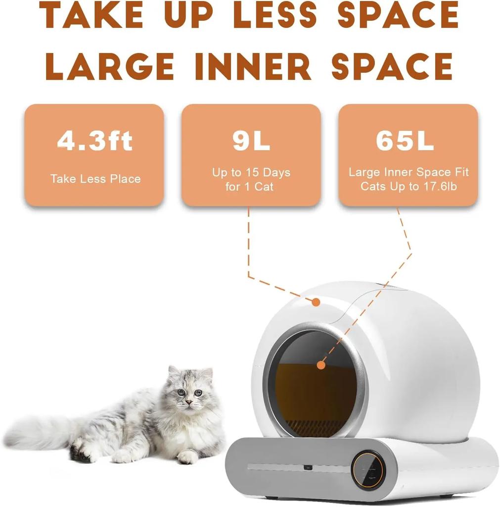 65L Fully Automatic Smart Cat Toilet APP Controlled Silent Splash-proof Easy-to-clean Odor Removal Cat Litter Box Pet Supplies