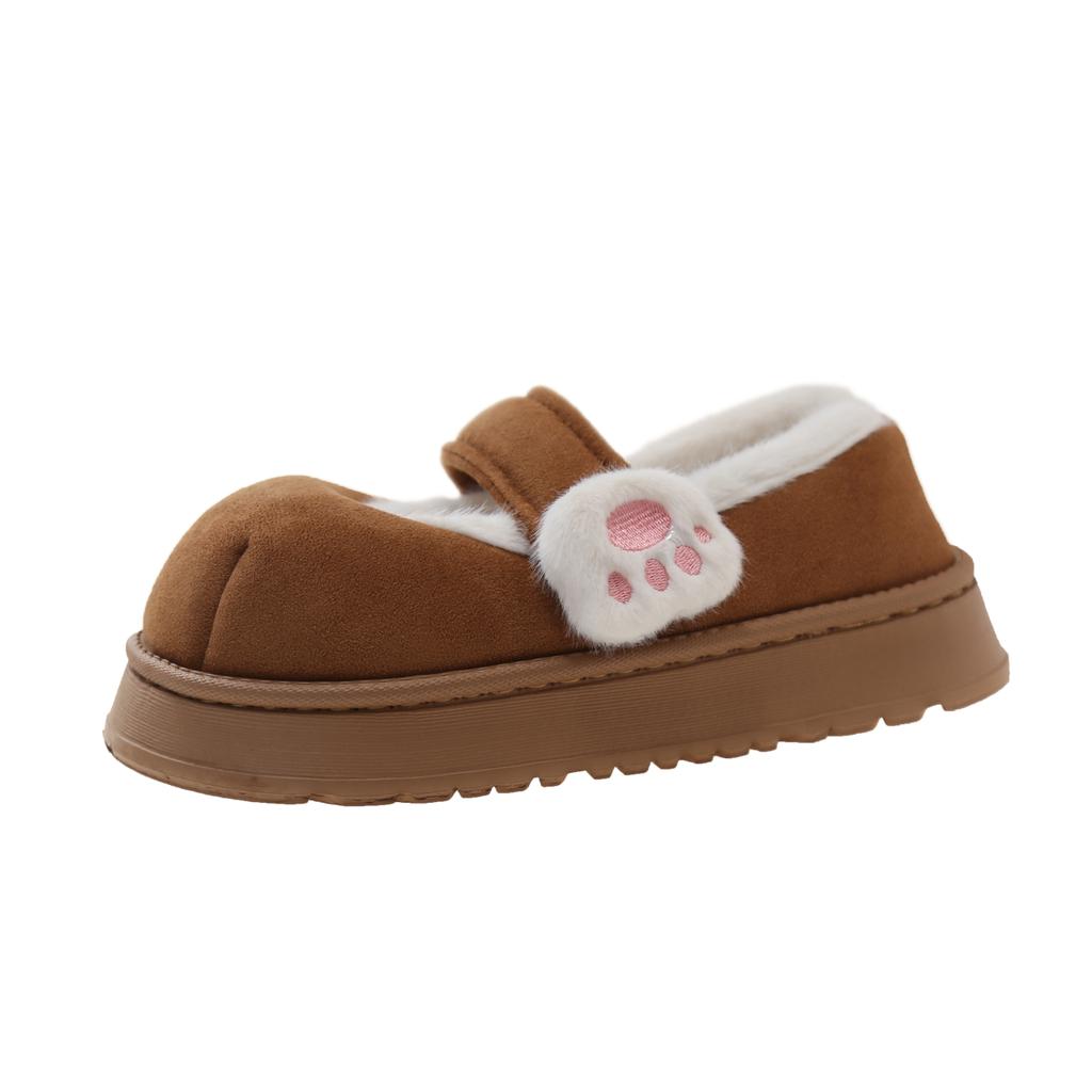 Fashion Winter Cute Cat Claw Accessories Wear Shoes Women Chic Non-slip Sweet Solid Warm Cotton Shoes Female Thick Soled Round Toe Shoes