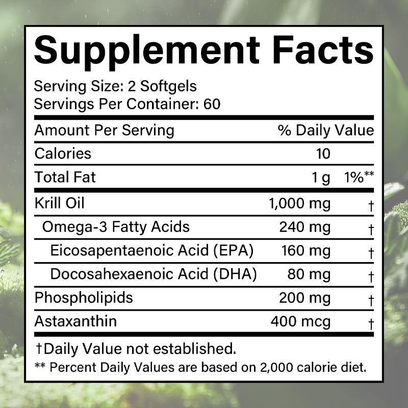Antarctic krill oil 1000 mg, rich in Omega-3 fatty acid EPA, with anti-aging and immune-boosting effects. 120 capsules