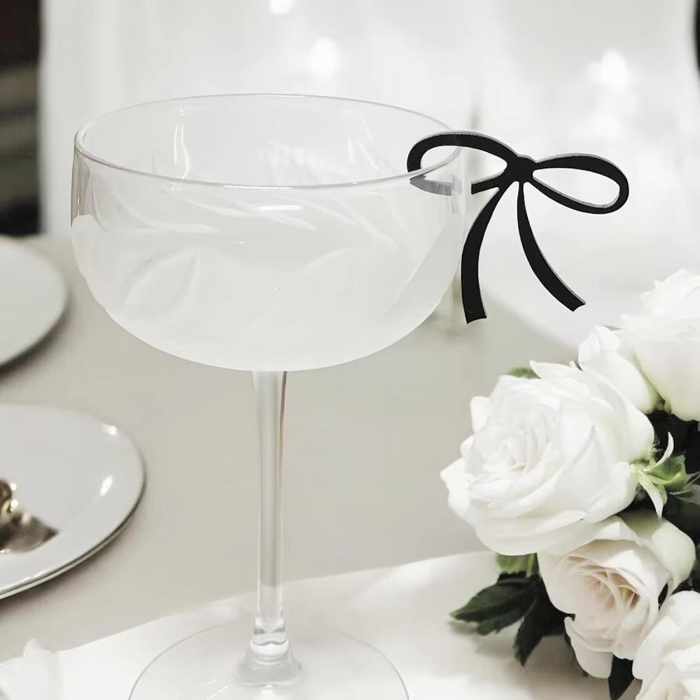 12pcs Black/pink Bow Drink Tag Reusable Bow Goblet Marker Elegant Bow Cup Tag  Anniversary