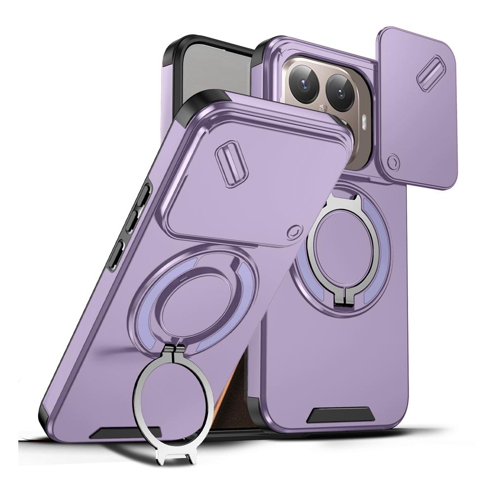 KEYSION 360° Вращающаяся подставка-кольцо Чехол для телефона для Xiaomi 15T 15T Pro Силикон+ПК Сдвижная защита камеры Магнитная противоударная крышка