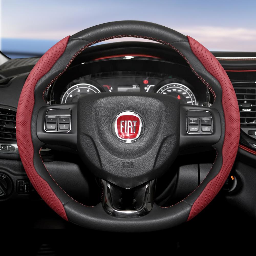 Подходит для Fiat Дышащая Перфорация Кожаная Накладка на Руль Сегментированная Конструкция Быстрого Крепления Нескользящая и Прочная 500 Grande Punto Evo Ducato Bravo