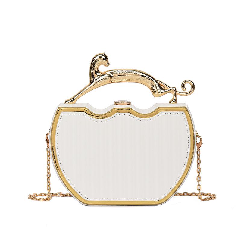 Trendy Gold-Edged Single-Shoulder Crossbody Bag with Textured Chain and Metal Accents - Small Handheld Square Design for Women