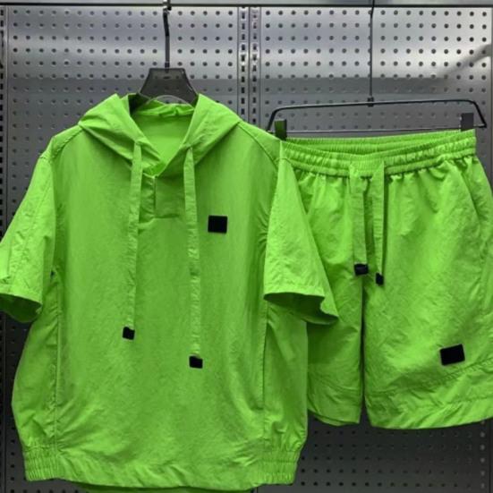 Мужской летний комплект из 2 предметов: худи с капюшоном и кулиской, топы с коротким рукавом, эластичная талия, карманы