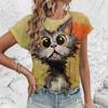 Elegant Women's T-Shirt Fashion Art Cats Pattern Print T-Shirt Summer Leisure Short Sleeved T-Shirt Women's Oversized T-Shirt