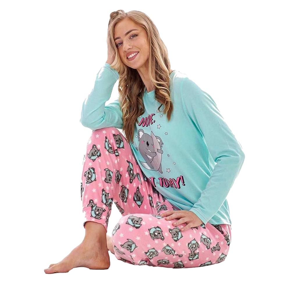 Keanu Womens/Ladies Not Today Koala Microfleece Long Pyjama Set