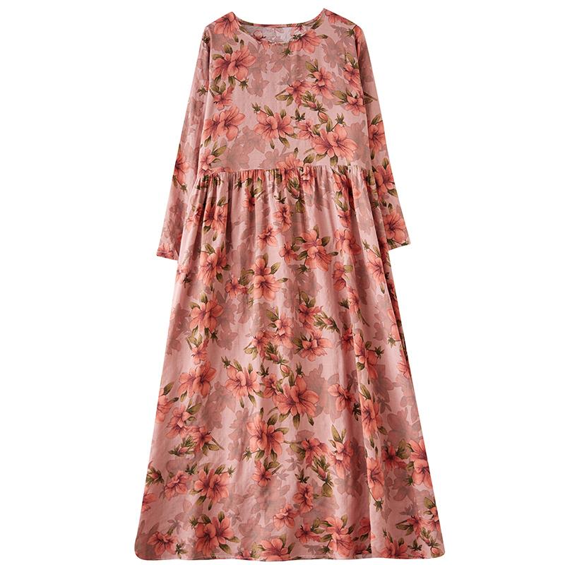 DIMANAF 2025 Women New Plus Size Spring Long Dress Long Sleeve Loose Casual Vintage Maxi Holiday Floral