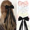 2pcs Vintage Solid Color Ribbon Double Bowknot Hair Clip Hairpin for Women Girls Korean Big Bow Long Tassel Barrettes Hair Accessories