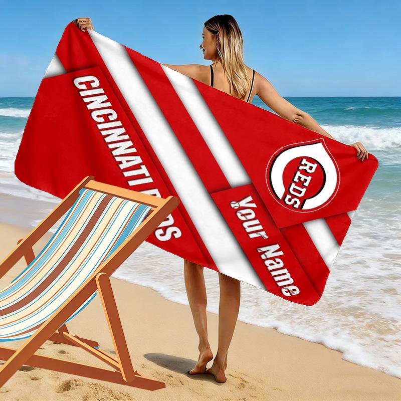 Name Custom Cincinnati Reds Print Beach Towel, Large Soft Quick Dry Towel for Beach Camping Swimming