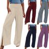 Женские модные повседневные однотонные свободные брюки с высокой талией и длинными хлопковыми льняными широкими штанинами
