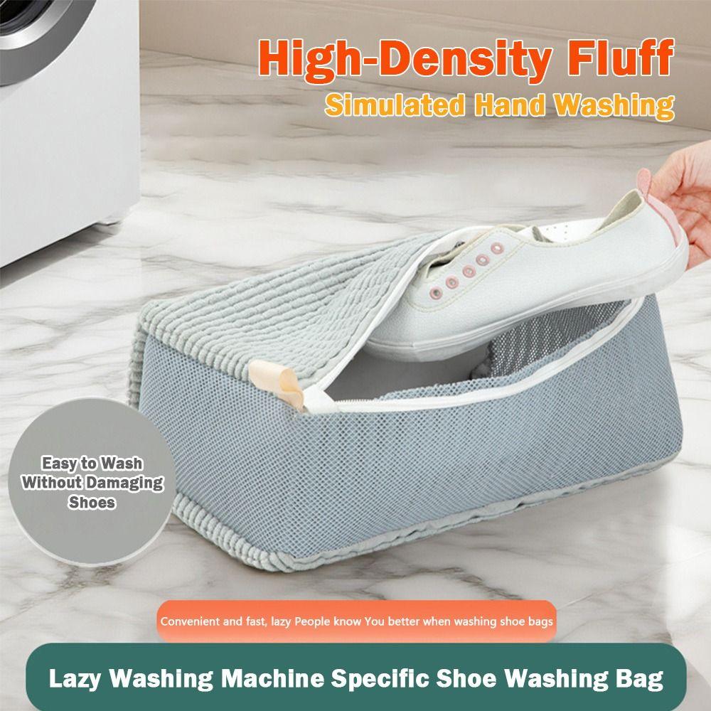 Zipper Closure Shoes Washing Pouch Fluffy Chenille Laundry Bag Shoes Cleaning Bag Household