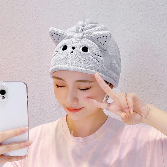 Шапочка для сушки волос, очень мягкая, не линяет, коралловый флис, милая шапочка для душа с котенком, полотенце для сухих волос, гаджет для ванной комнаты, ежедневное использование