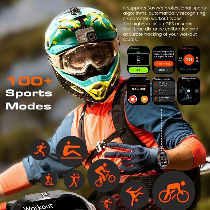 2026 New Outdoor Military Men's Smart Watch Is Equipped with GPS LED Lighting Compass Wireless Communication IP68 Waterproof Smartwatch Music 540mah