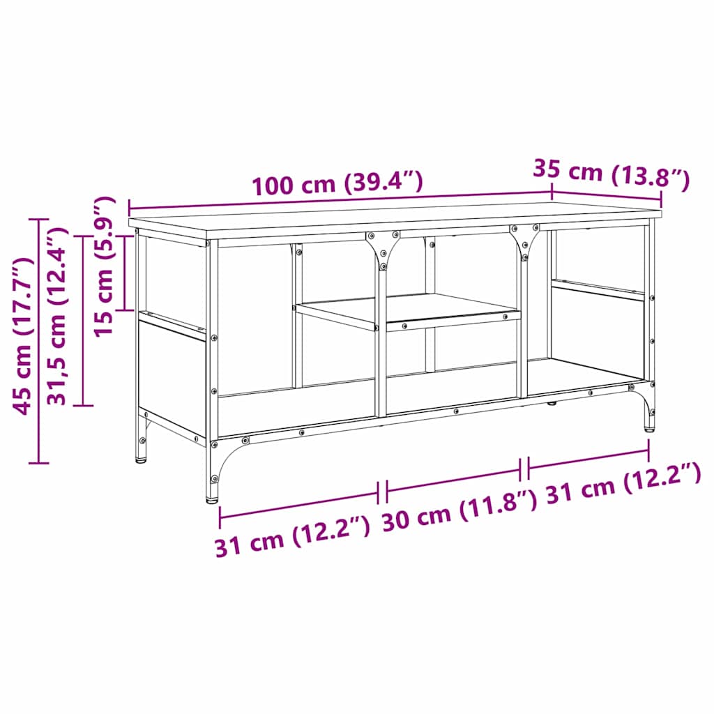 TV Stand in Black Oak Look 100 x 35 x 45 cm