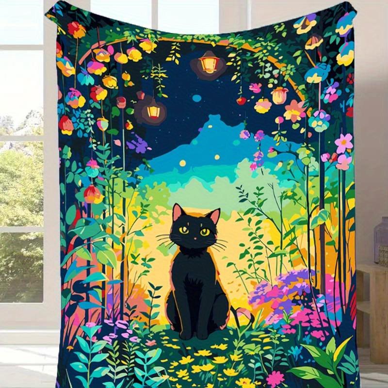 1pc Cat Print Blanket, Soft Warm Throw Blanket Nap Blanket for Couch Sofa Office Bed Camping Travel, Multi-purpose Gift Blanket