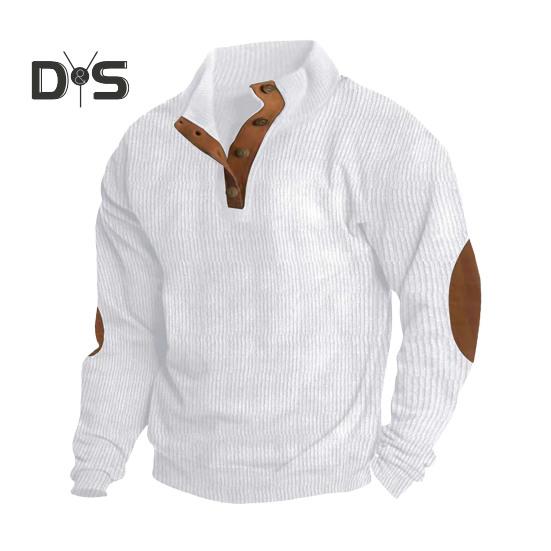 Весна Осень Мужской Топ Цветные Блоки Лоскутная Ретро Стиль Полуоткрытый Воротник-стойка Толстовка Плюс Размер Свободный Длинные Рукава Топ Повседневная Жизнь Офис И Отдых