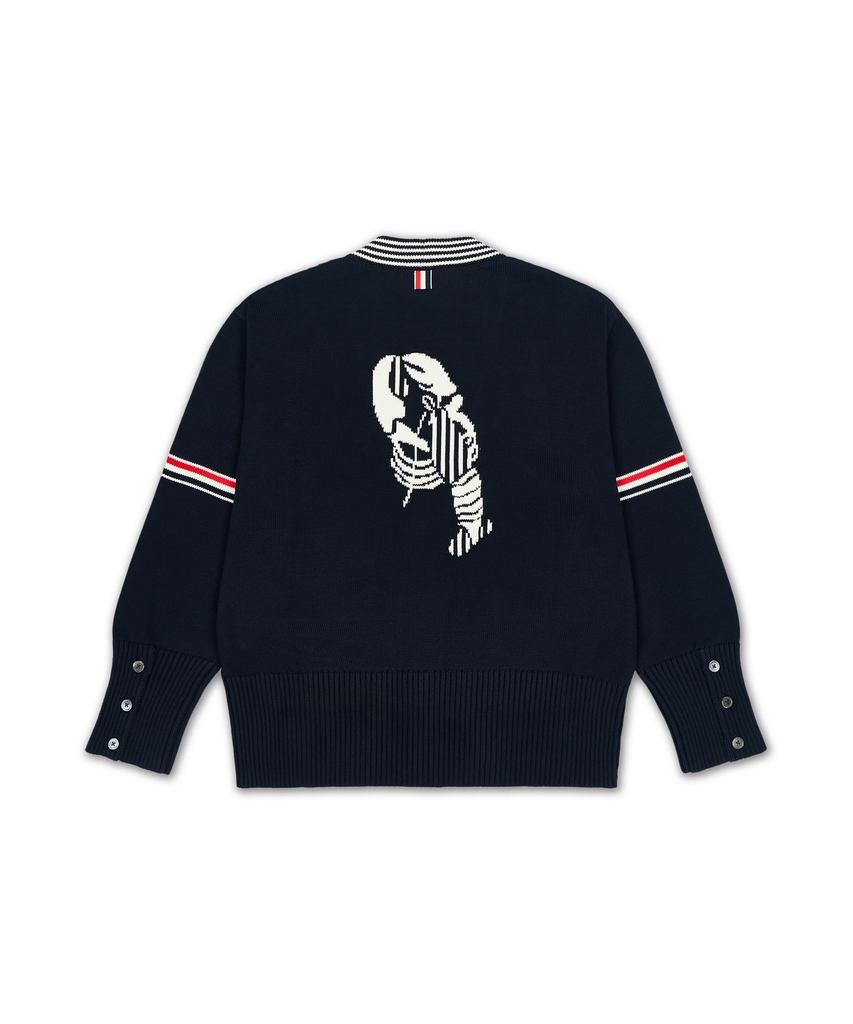 Thom Browne Cotton Rwb Striped Lobster Jersey Stitch V-Neck Cardigan - Navy / Mkc645Ay3043415