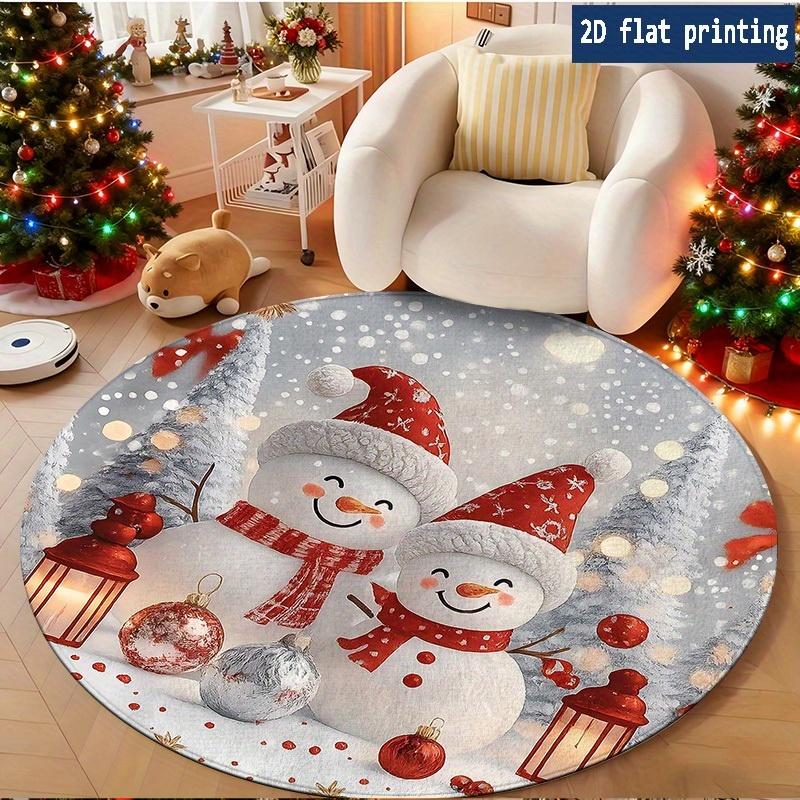 Vintage Winter Lantern Two Snowmen Xmas Round Rug for Sofa Chair rug Living Room Bedroom Entry Decor Keepsake Non Slip door mat