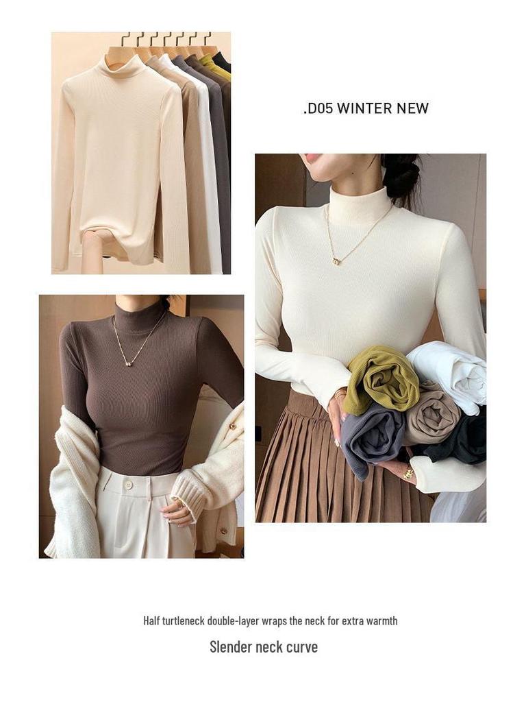 Элегантная женская трикотажная рубашка с полувысоким воротом - Легкая роскошь, с длинными рукавами и тонкая для осени/весны.