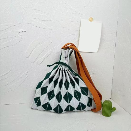 Сумка-тоут с завязками на шнурке в стиле ретро, складная вязаная сумка-тоут с цветными блоками