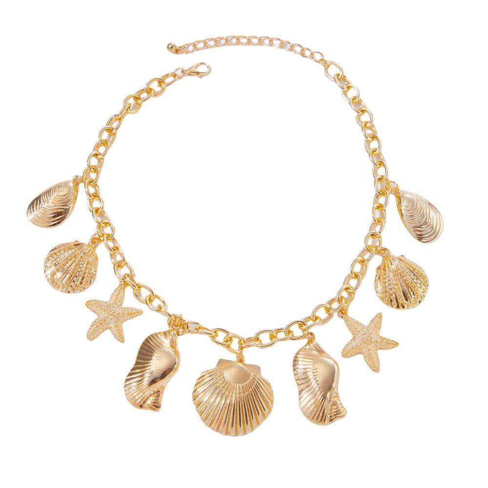 Beach Style Pearl Shell Necklace Elegant Exaggerate Metal Necklace Starfish Necklace Summer
