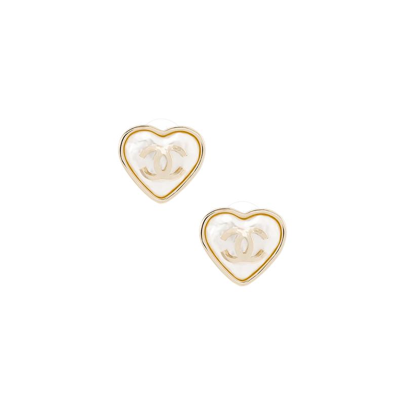 Chanel Классические Серьги Металлические Сердечки Ретро с Логотипом Double C Женские Золотые