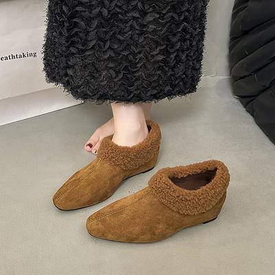 Женские мягкие эластичные толстые подошвы увеличивающие рост зимние меховые утепленные сапоги от холода нескользящие износостойкие повседневные спортивные хлопковые сапоги меховая обувь