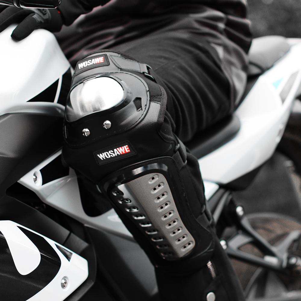 WOSAWE Motocross Racing Stainless Steel Protective Gear Motorcycle Knee Pads Knee Protector Equipment Off-road Elbow Guards