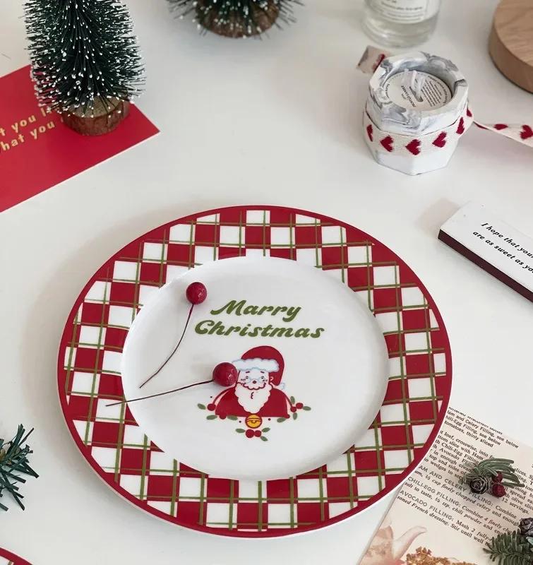 Рождественская лимитированная посуда Рождественская елка Санта-Клаус Креативное десертное блюдо Винтажная французская домашняя фруктовая закуска Западные тарелки