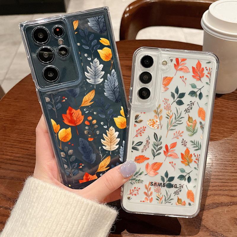 Картина маслом цветок узор кленовый лист силиконовый чехол для Samsung Galaxy S24 S23 Ultra S21FE A35 A55 A54 A52 противоударный чехол прозрачный бампер
