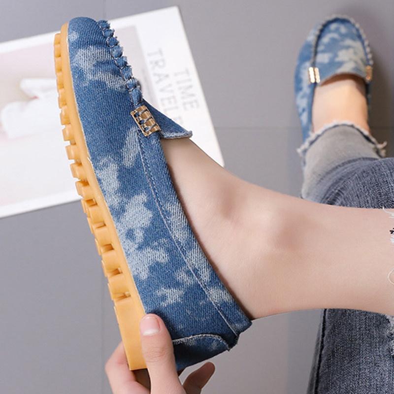 Модная женская обувь, повседневные лоферы на плоской подошве, женские тапочки, мягкие джинсовые туфли на плоской подошве